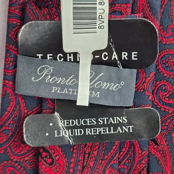 Pronto Plomo Platinum Red Blue Floral Paisley 100% Silk Men's Neck Tie - Picture 5 of 6